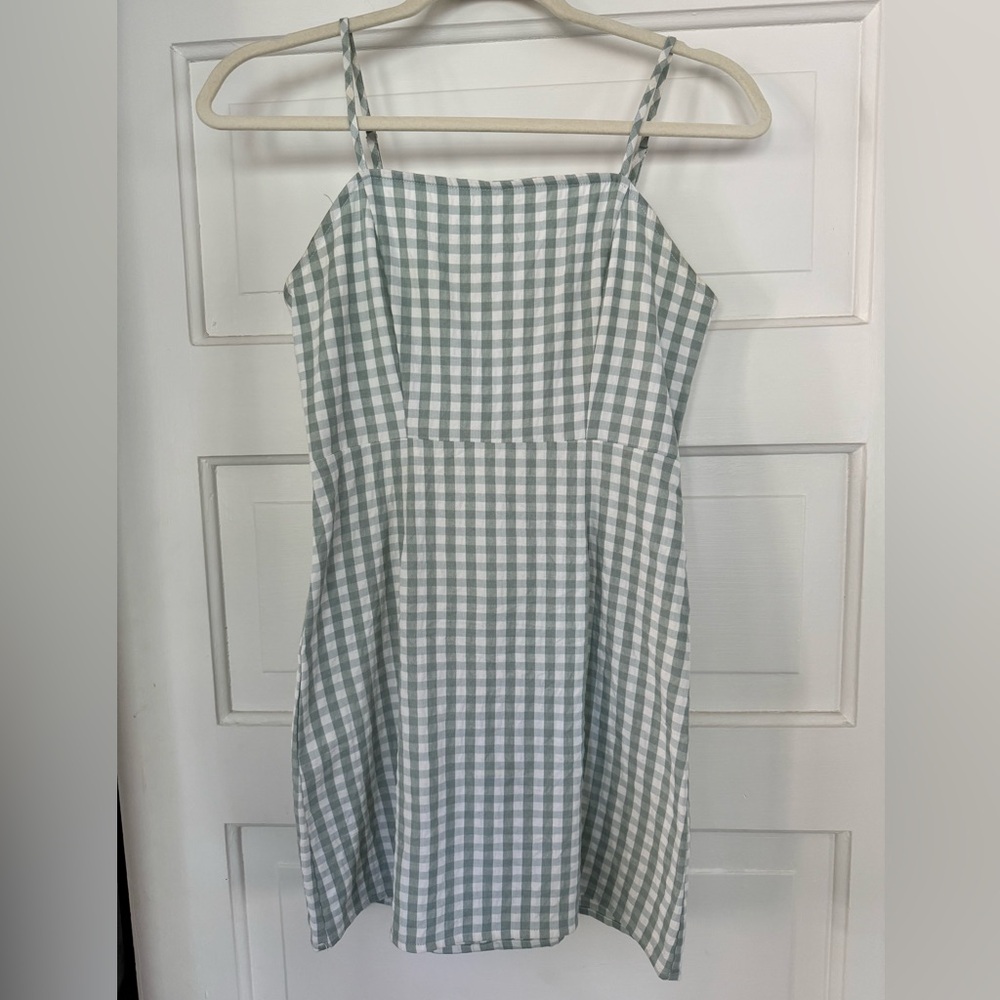 Sage Green and White Checkered Dress